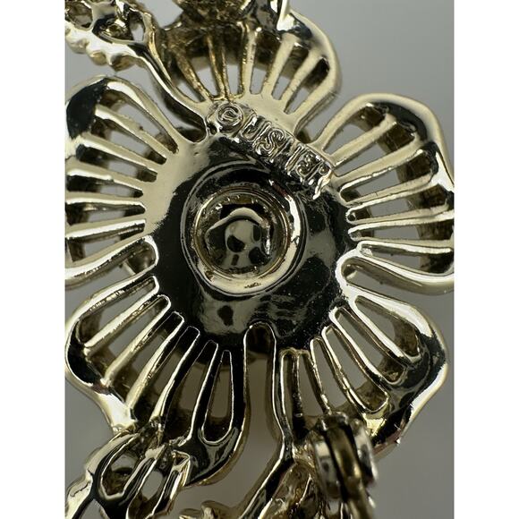 Vintage Signed Lisner Marcasite Rose Flower Leaf Costume Brooch Pin Silver Tone - Picture 5 of 6